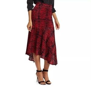 Munthe - Red Tiger Asymmetrical Flounce Hem Skirt - size 12 - Handkerchief Hem
